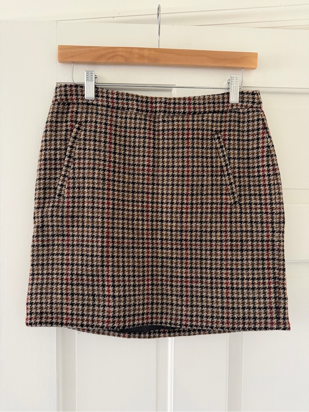 J. Crew Houndstooth Mini Skirt in Brown, Black and Red